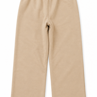 Back view of boys and girls beige terry straight-leg trousers with elasticated waistband