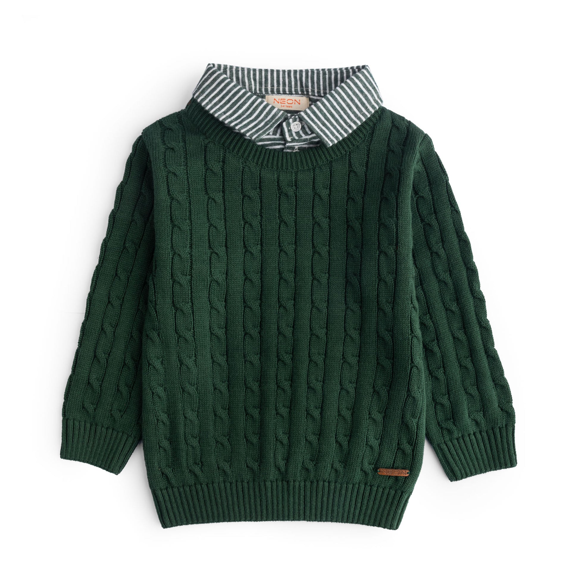 Boy's Cabled Knitted Shirt Collar Sweater (BSWT18-W24)