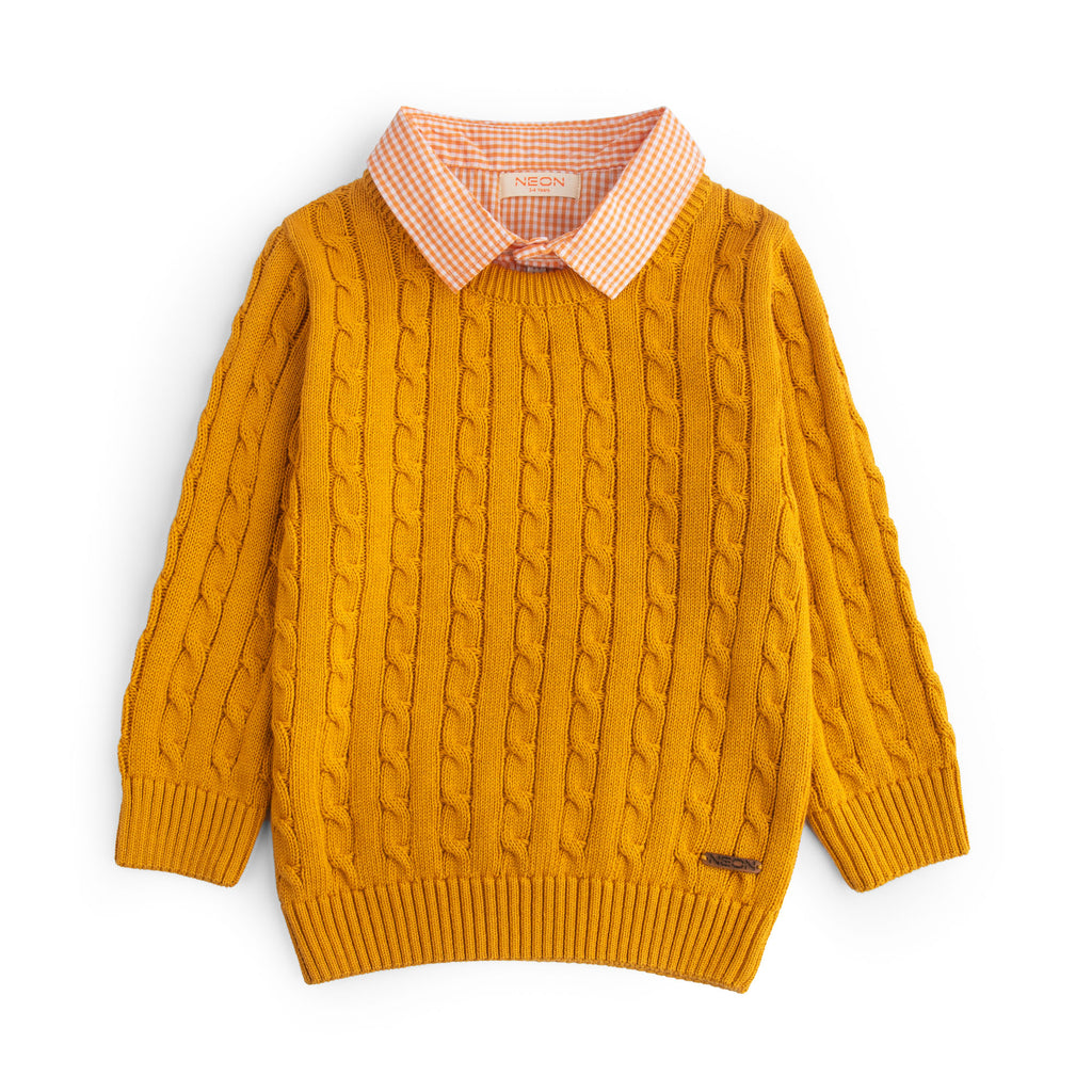 Boy's Cabled Knitted Shirt Collar Sweater (BSWT19-W24)