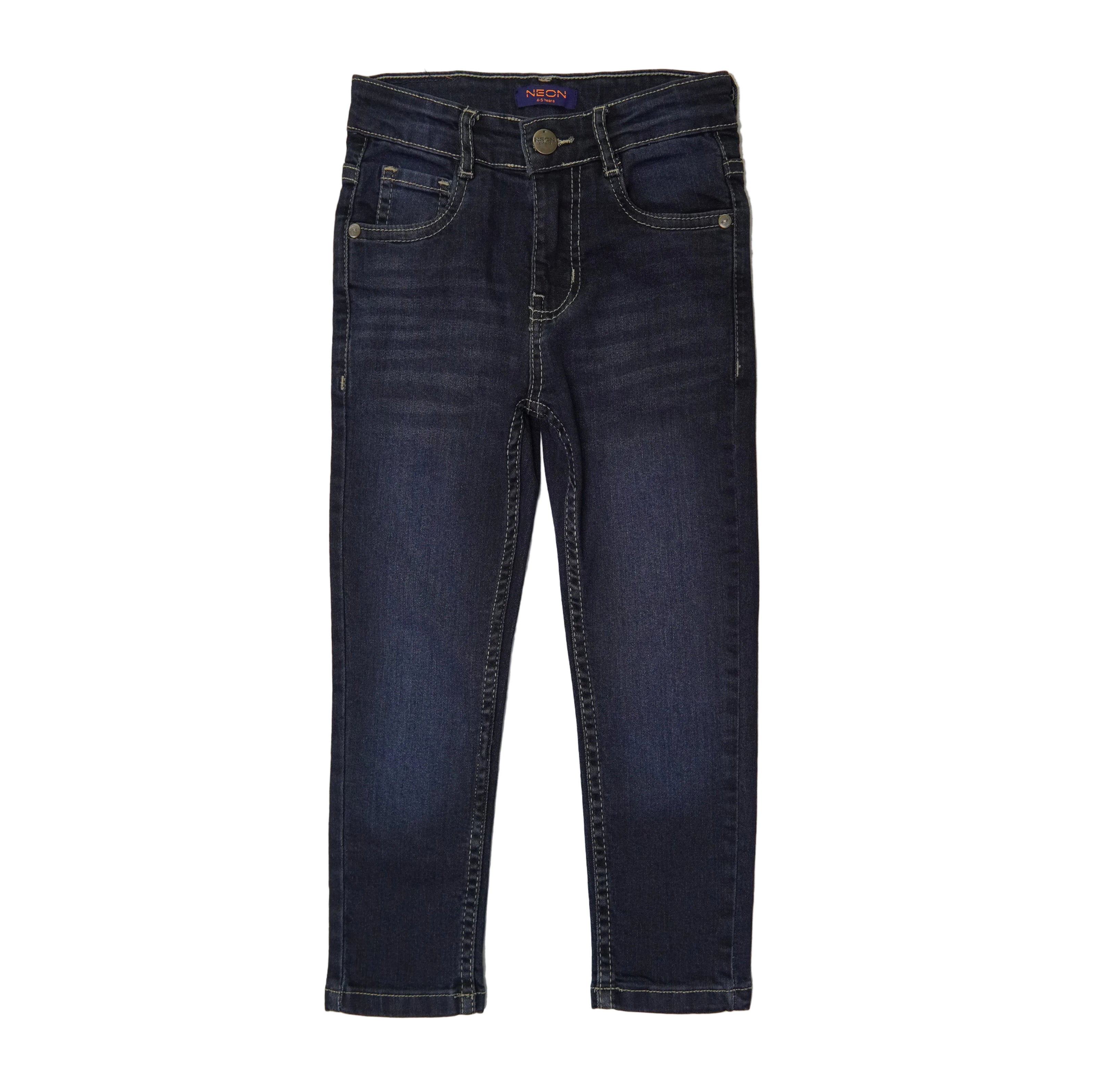Dark indigo denim for kids with a slim fit, button fastening, belt loops and classic five-pocket design.