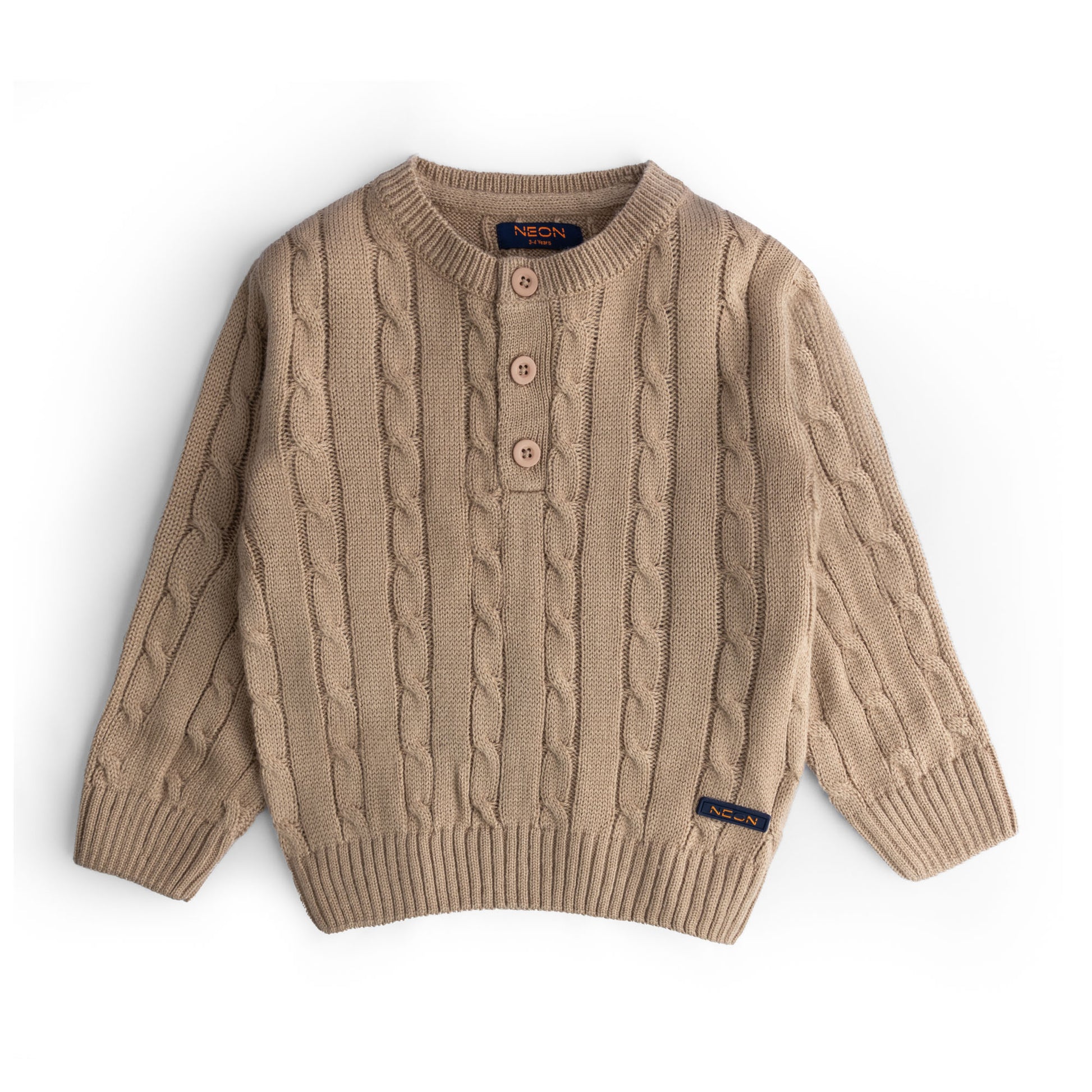 Boys Half Placket Cable Knit Jumper