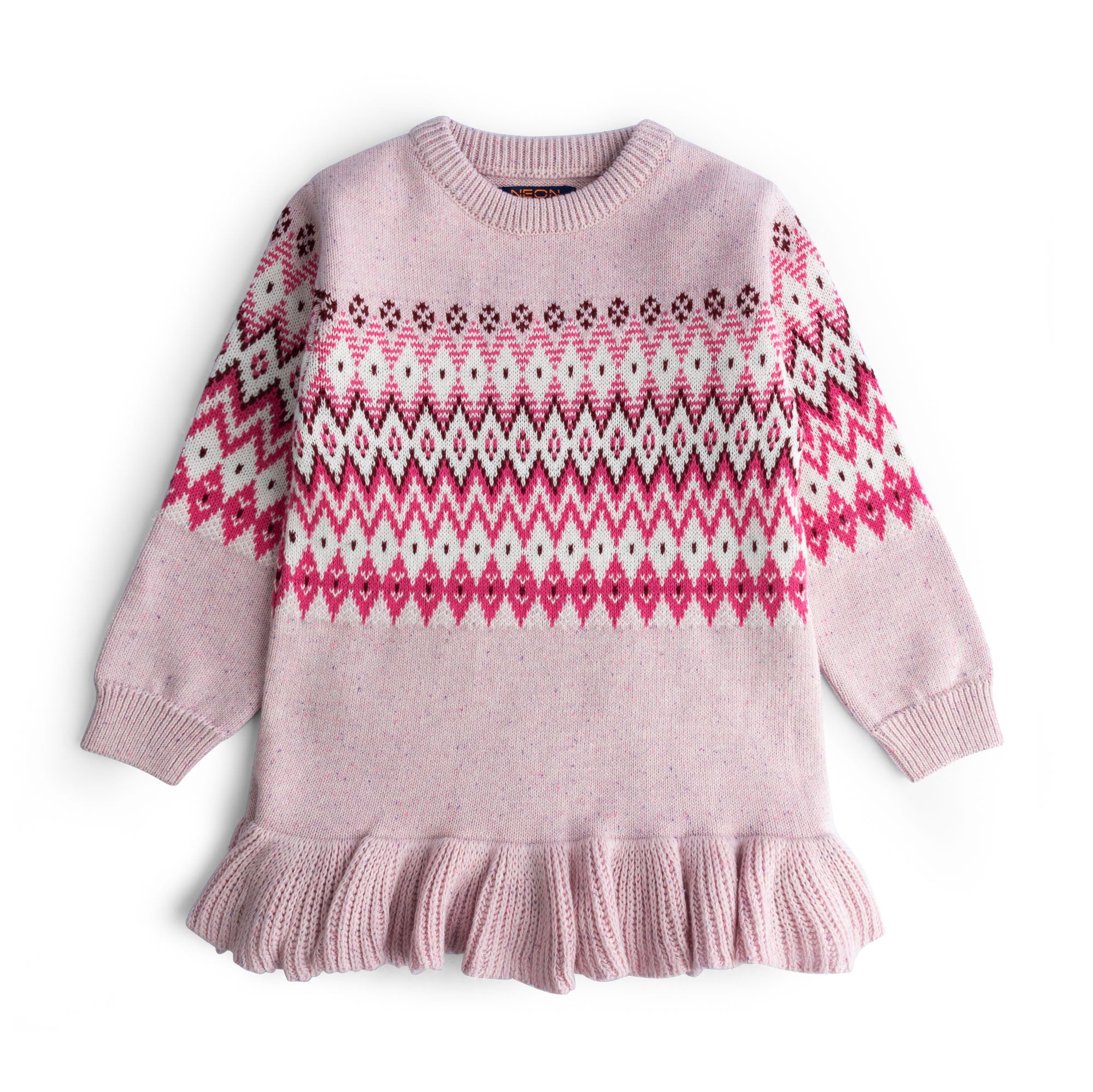 Pink Jacquard Frill Sweater