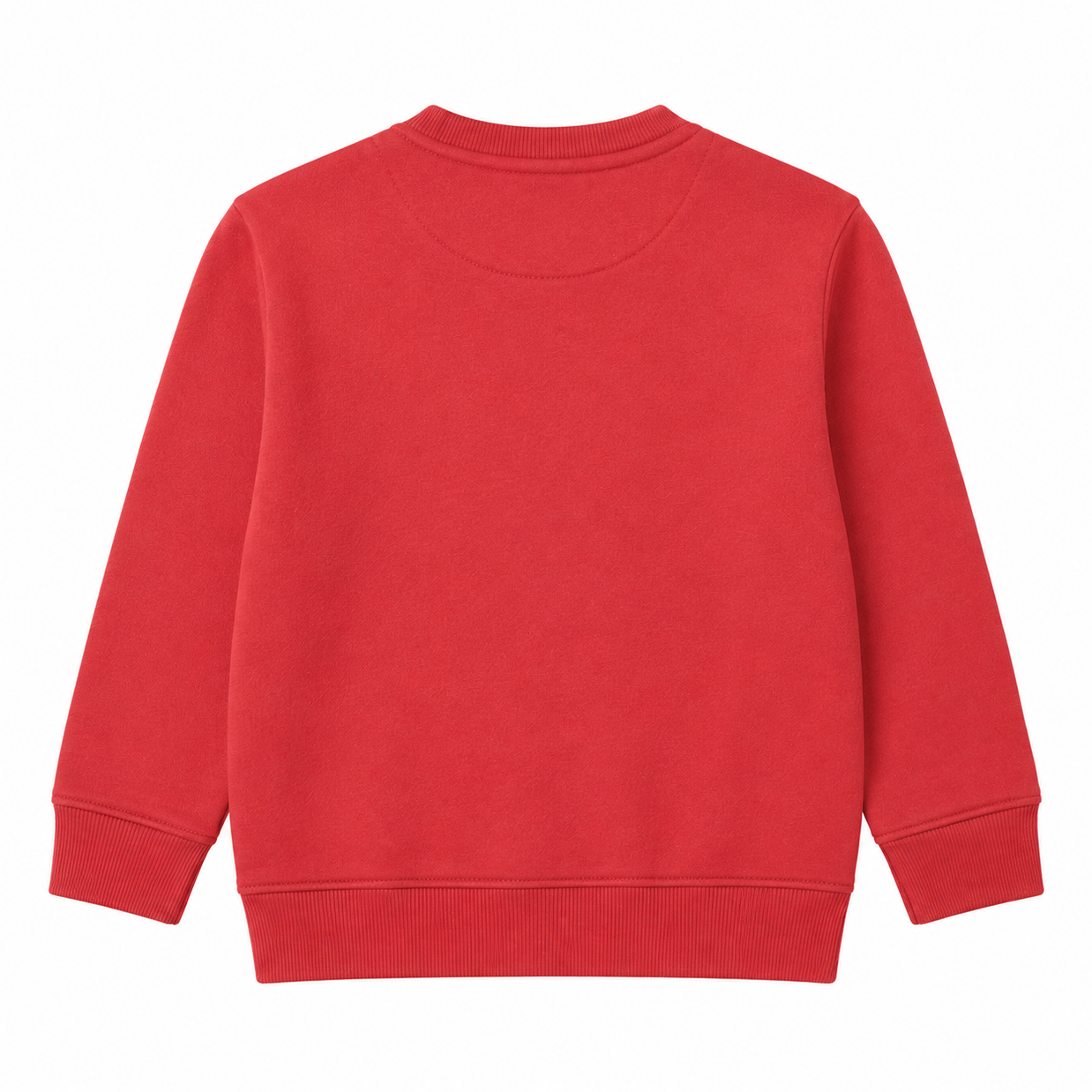 Back view of the girls red fleece sweatshirt featuring long sleeves and ribbed trims.