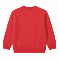 Back view of the girls red fleece sweatshirt featuring long sleeves and ribbed trims.