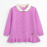 Lilac pink ruffle cardigan for girls with white rounded collar
