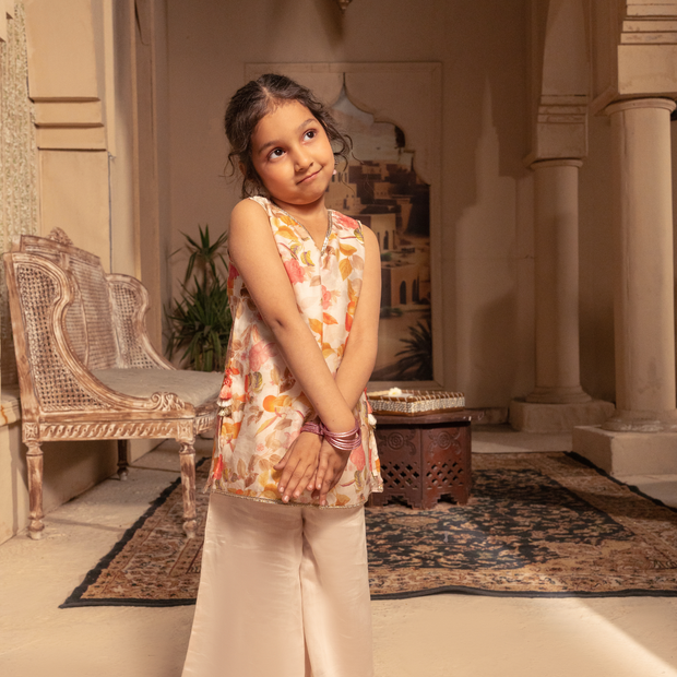 2Pc Embroidered Sleeveless Kurti & Trouser