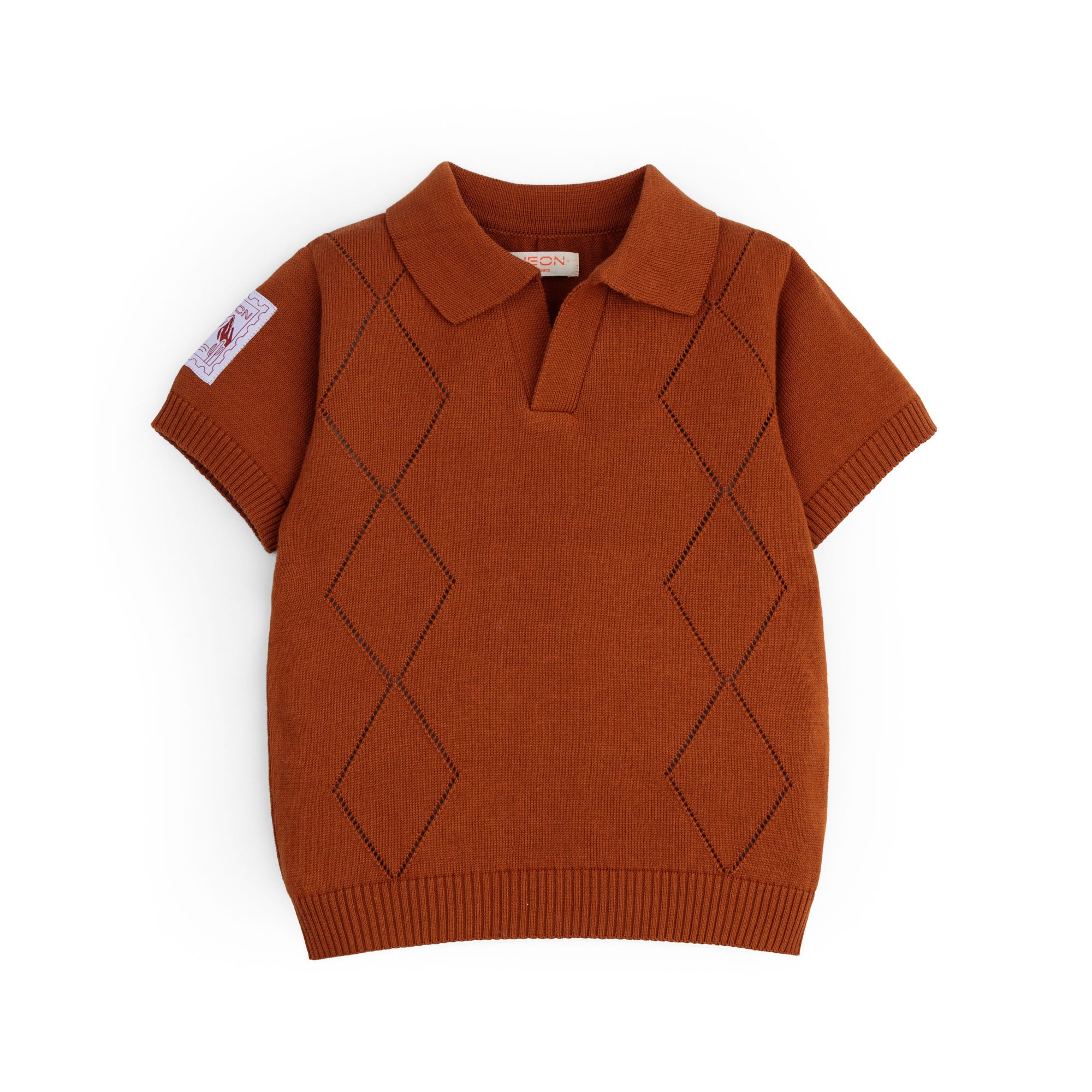 Argyle Crocheted Knit Polo