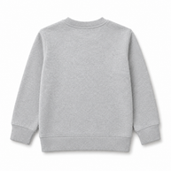 Back view of the girls grey fleece sweatshirt showing a clean plain design, long sleeves and ribbed neckline, cuffs and bottom finish.