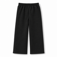 Back view of the girls black fleece wide-leg trousers showing a clean plain design, elasticated waistband and straight bottom finish.