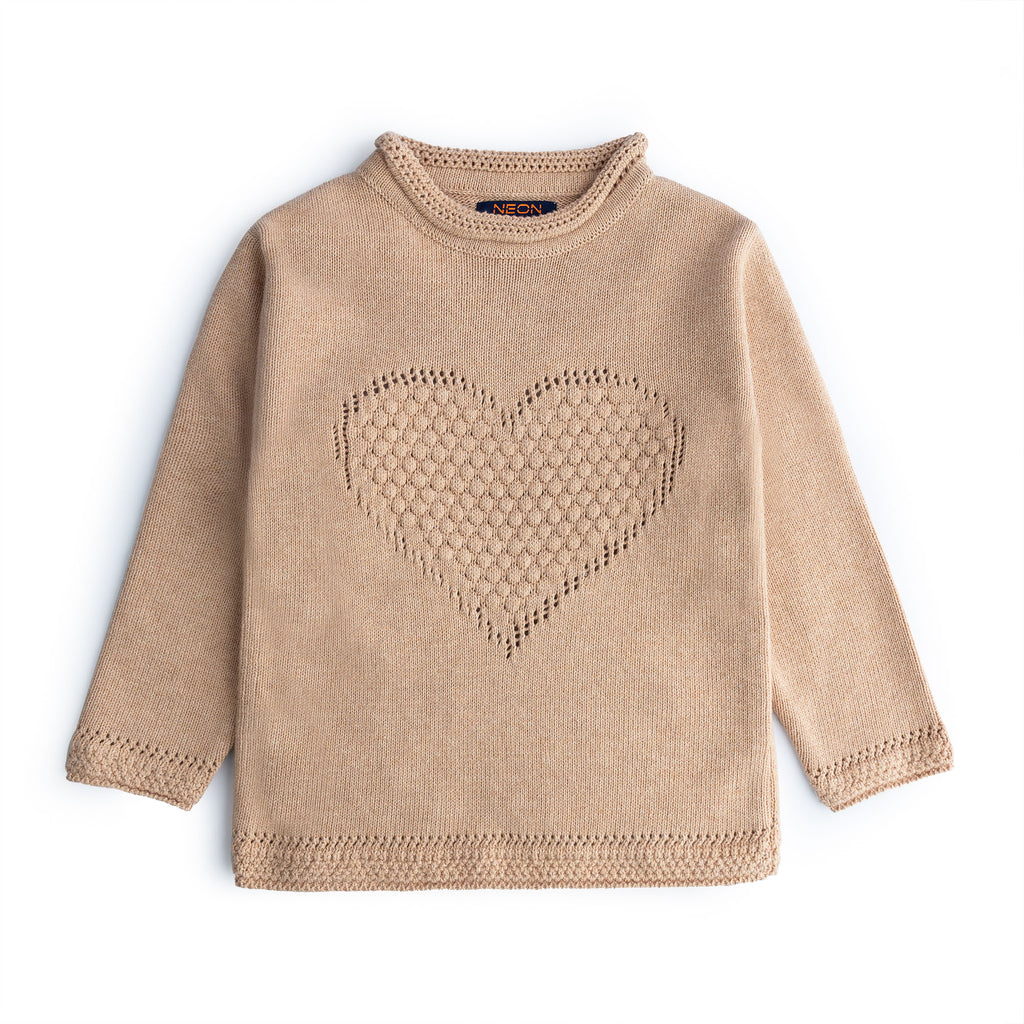 Girls Curl Neck Crocheted Sweater
