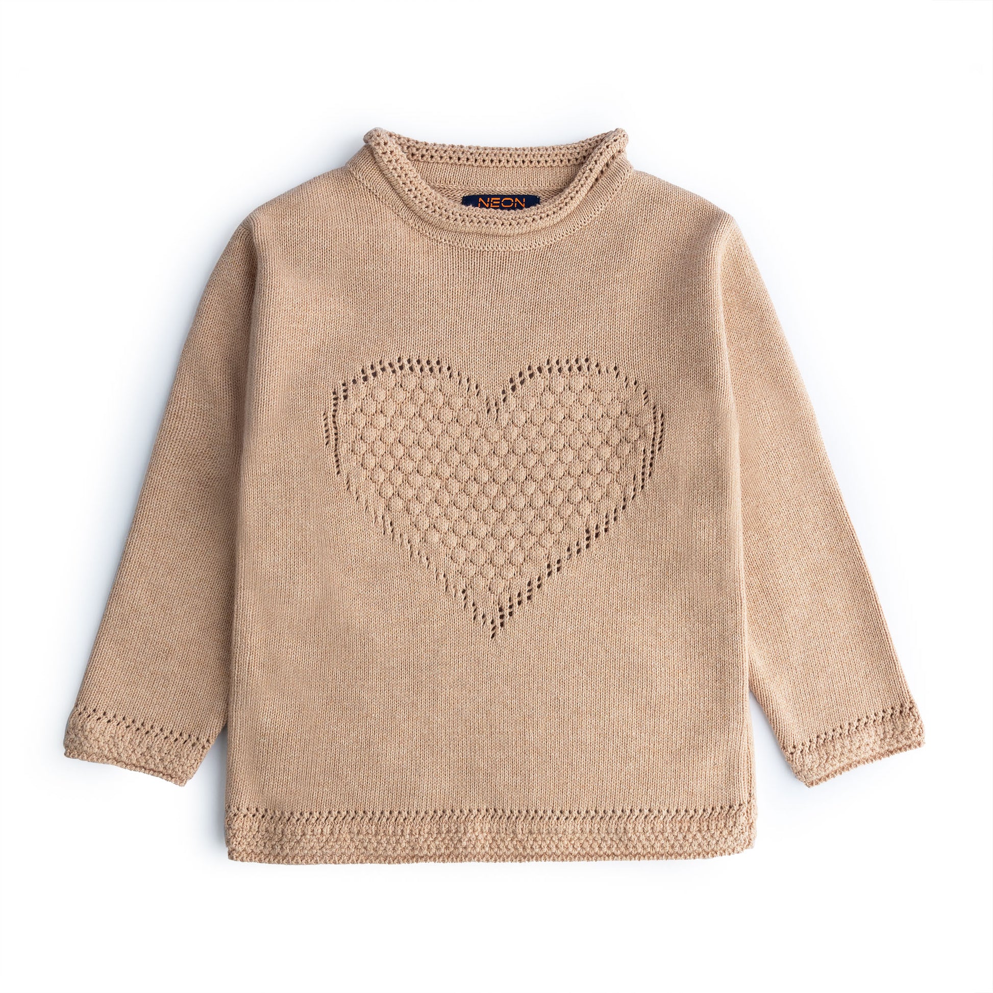 Girls Curl Neck Crocheted Sweater