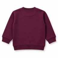 Back view of girls deep berry fleece sweatshirt with ribbed neckline, cuffs and hem