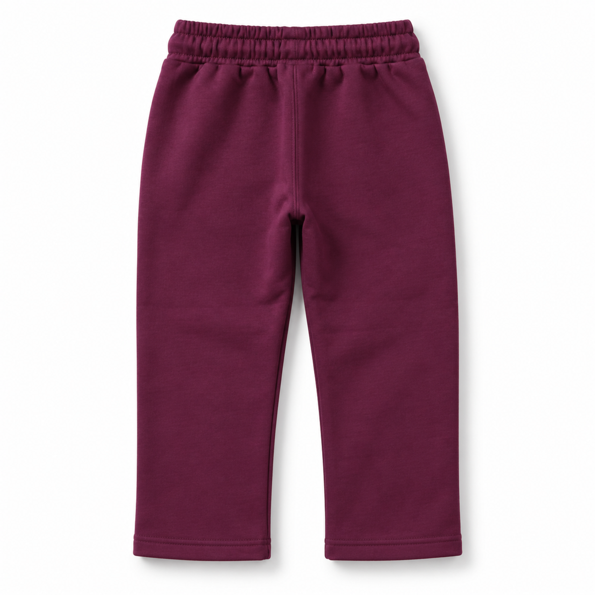 Back view of girls deep berry fleece straight-leg trousers with elasticated waistband