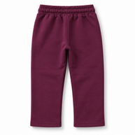 Back view of girls deep berry fleece straight-leg trousers with elasticated waistband