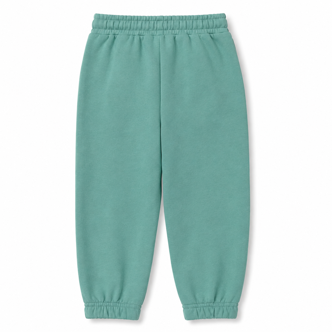 Back view of the boys sage-green fleece joggers showing a clean plain design, elasticated waistband and elasticated ankle cuffs.