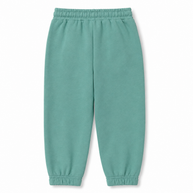 Back view of the boys sage-green fleece joggers showing a clean plain design, elasticated waistband and elasticated ankle cuffs.
