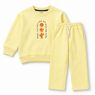 Boys soft yellow fleece co-ord set with graphic crew-neck sweatshirt and matching trousers