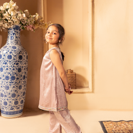 Embroidered Sleeveless Kurti & Trousers