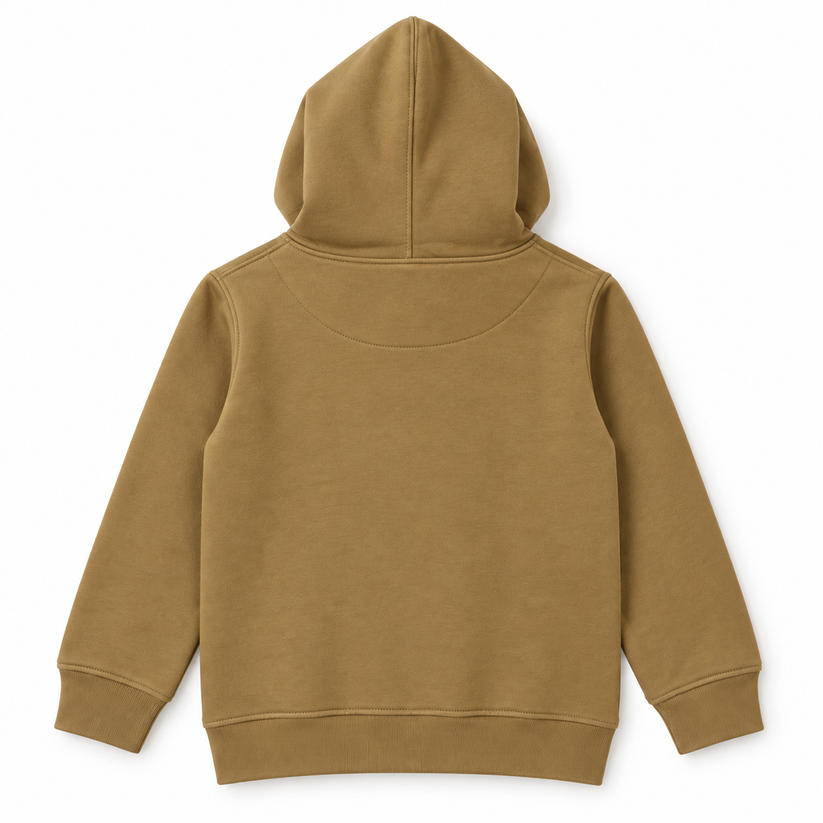 Back view of girls camel brown fleece hoodie with ribbed cuffs and hem