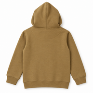 Back view of girls camel brown fleece hoodie with ribbed cuffs and hem