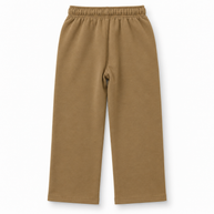 Back view of girls camel brown fleece straight-leg trousers with elasticated waistband