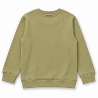 Back view of girls olive green fleece sweatshirt with ribbed neckline, cuffs and hem