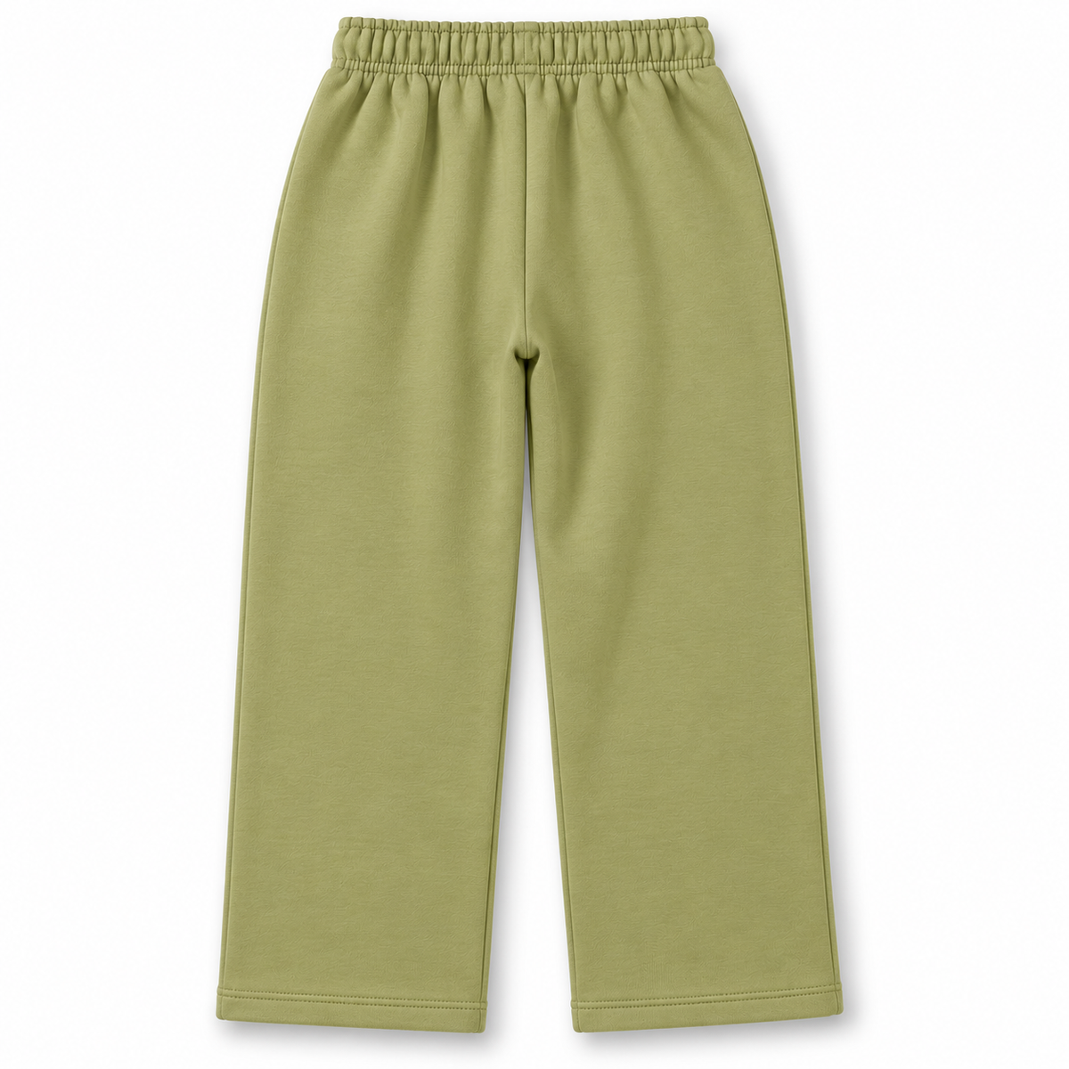 Back view of girls olive green fleece straight-leg trousers with elasticated waistband