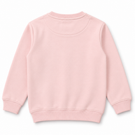 Back view of girls blush pink fleece sweatshirt with ribbed neckline, cuffs and hem