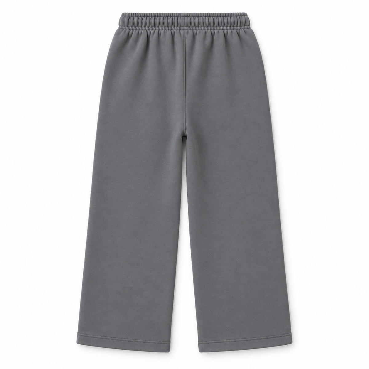 Back view of girls charcoal grey fleece straight-leg trousers with elasticated waistband