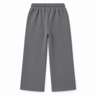 Back view of girls charcoal grey fleece straight-leg trousers with elasticated waistband