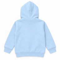 Back view of boys light blue fleece hoodie with ribbed cuffs and hem