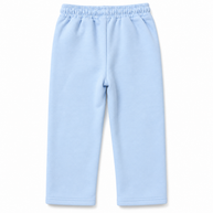 Back view of boys light blue fleece straight-leg trousers with elasticated waistband