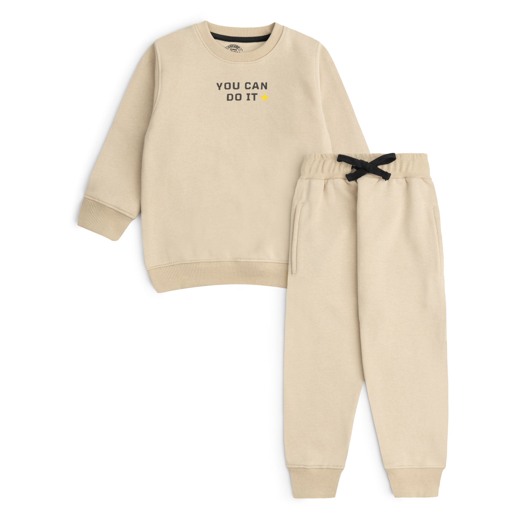 Boys cream beige motivational sweatshirt and jogger set