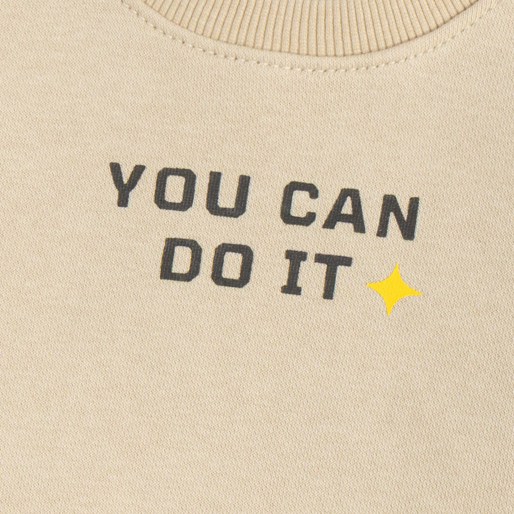 You Can Do It chest graphic on cream beige boys fleece sweatshirt
