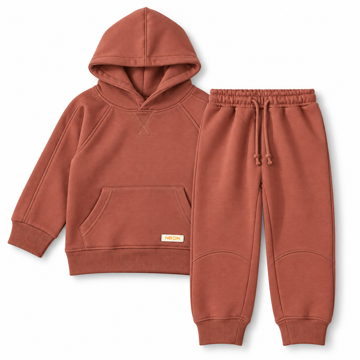 Boys terracotta fleece co-ord set with pullover hoodie and matching joggers