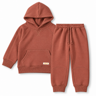 Boys terracotta fleece co-ord set with pullover hoodie and matching joggers
