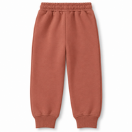 Back view of boys terracotta fleece joggers with elasticated waist and cuffed hems