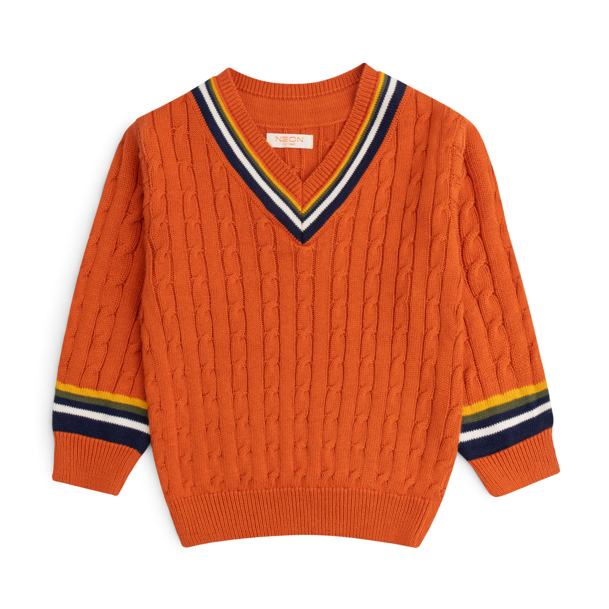 Orange Varsity Cable Sweater