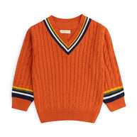 Orange Varsity Cable Sweater