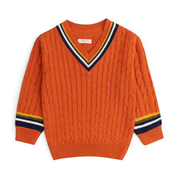 Orange Varsity Cable Sweater