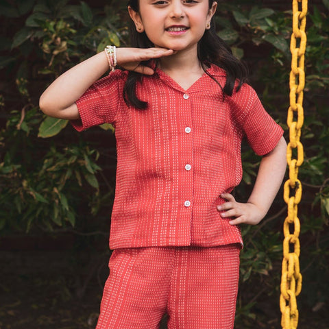 Coral Textured Co-Ord Set