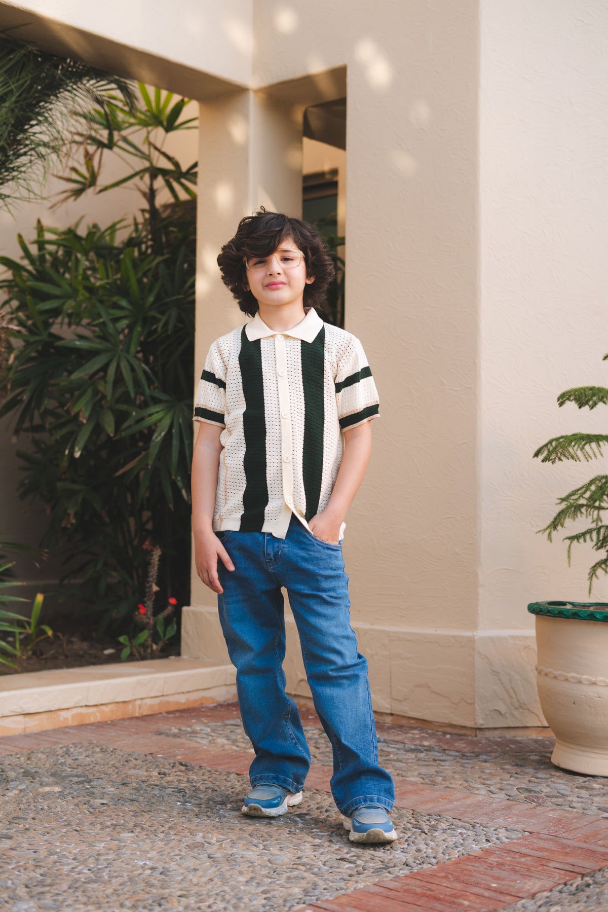 Striped Knitted Polo Shirt