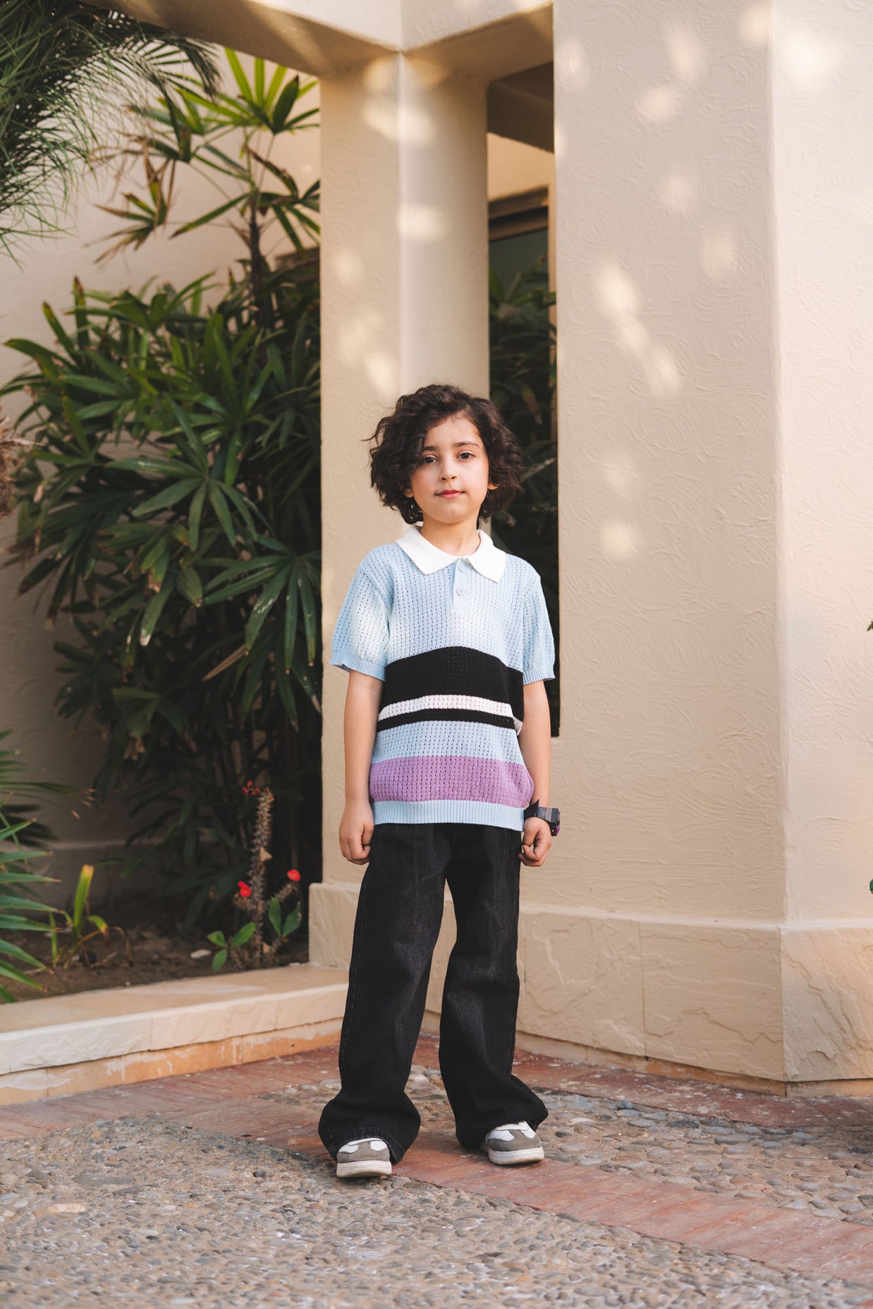 Striped Knitted Polo Shirt