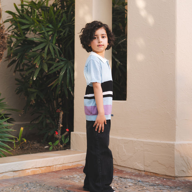 Striped Knitted Polo Shirt