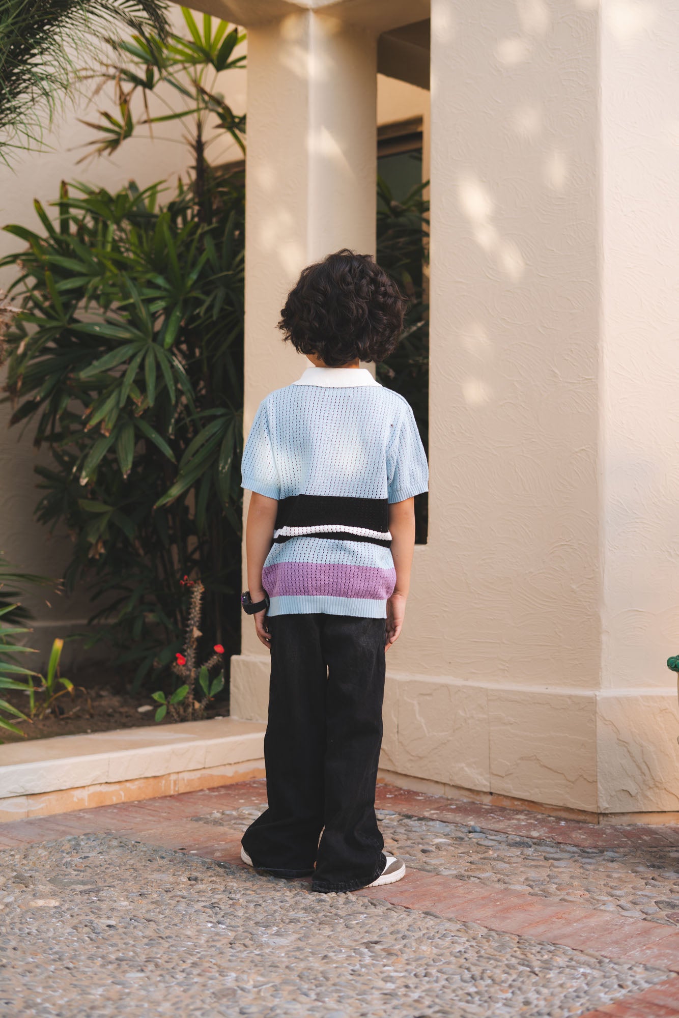 Color Block Crocheted Knit Polo