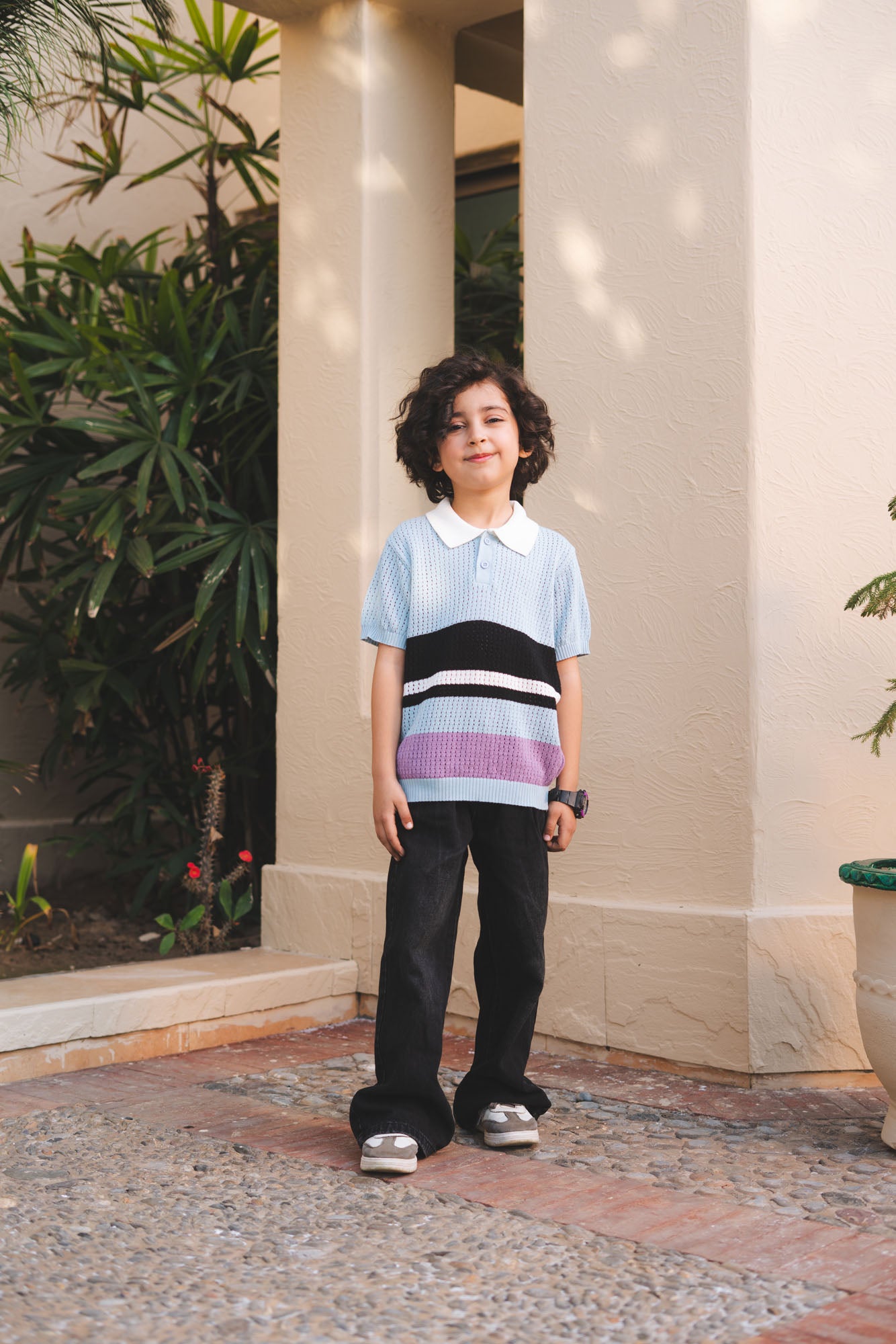 Striped Knitted Polo Shirt