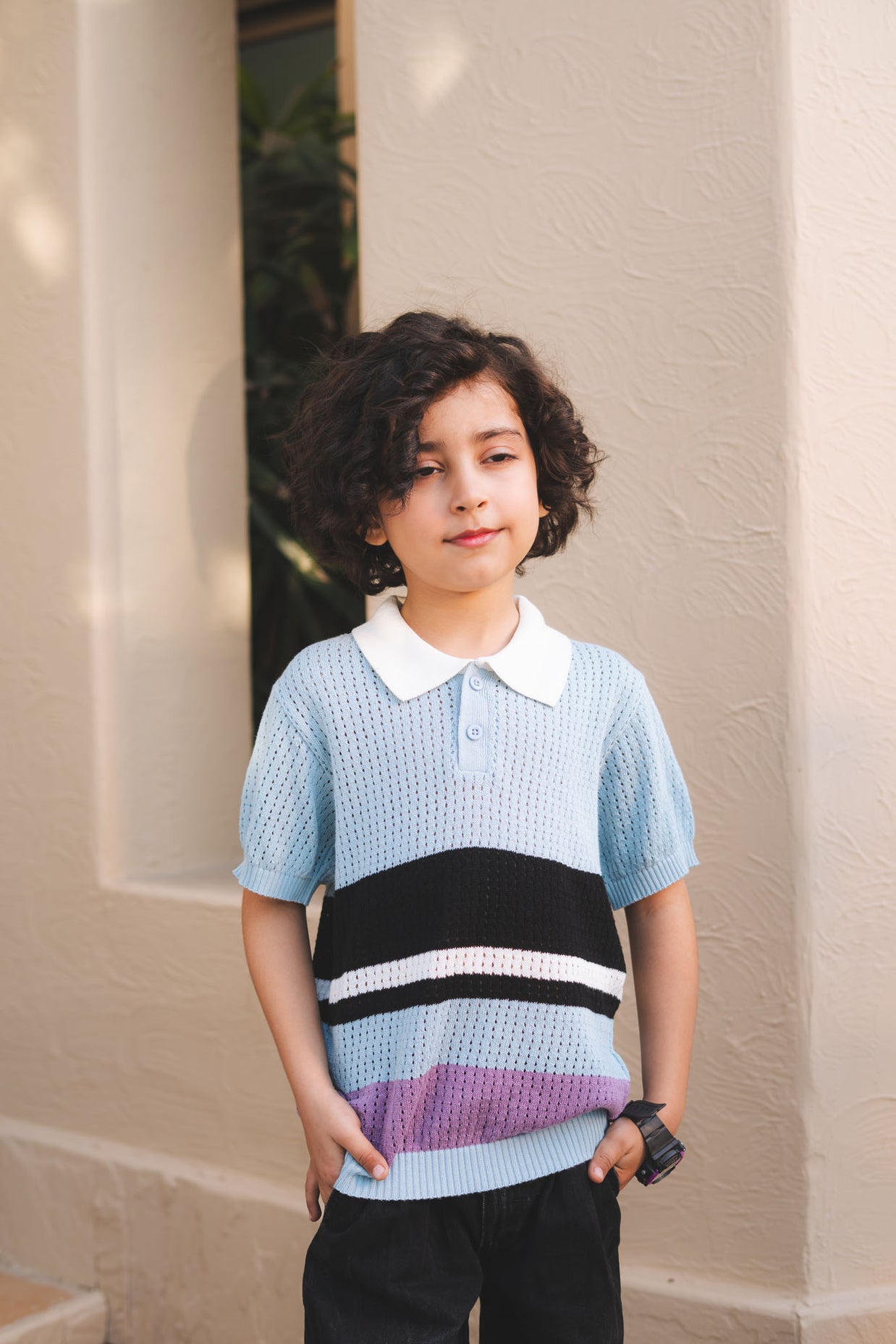 Striped Knitted Polo Shirt
