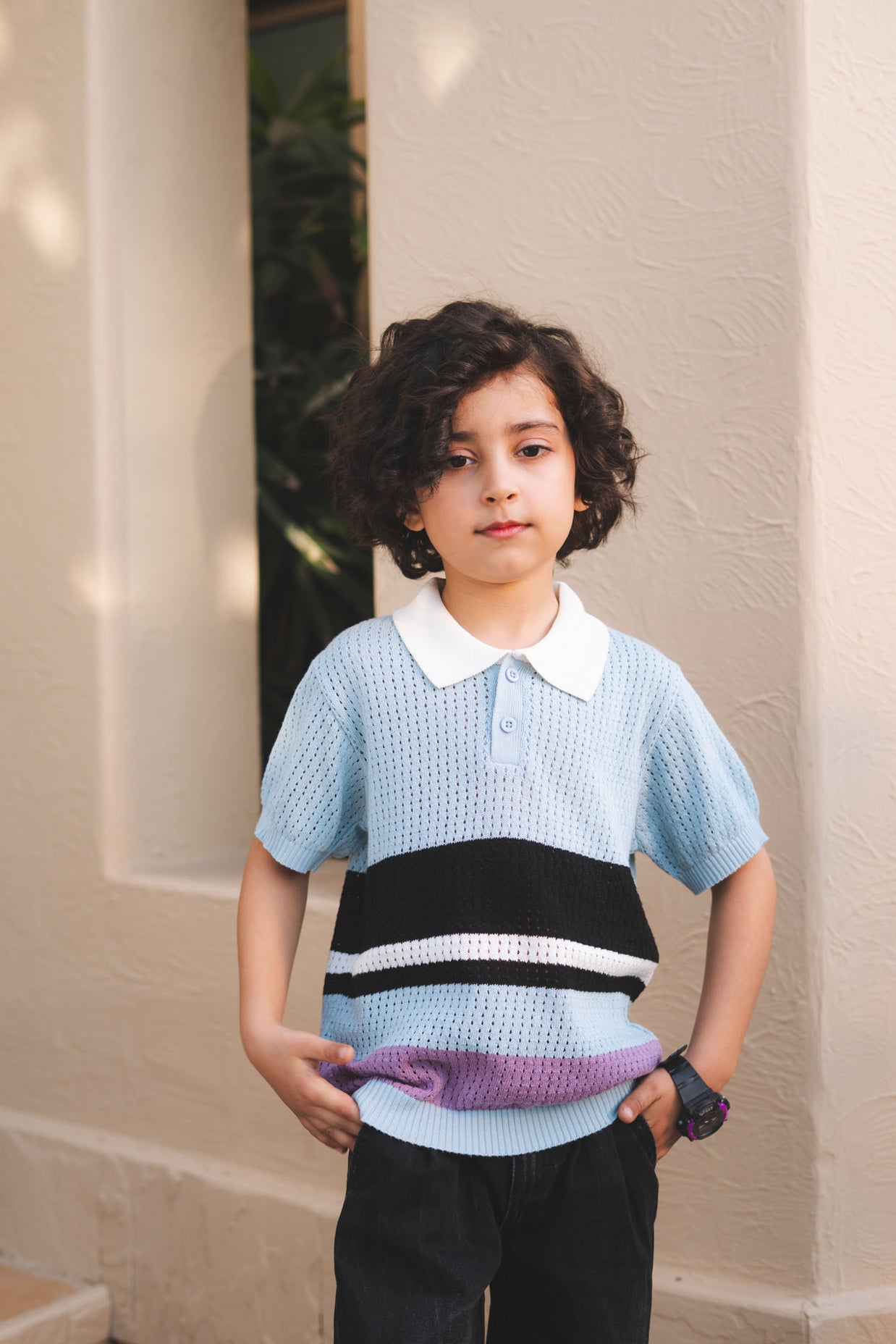 Striped Knitted Polo Shirt