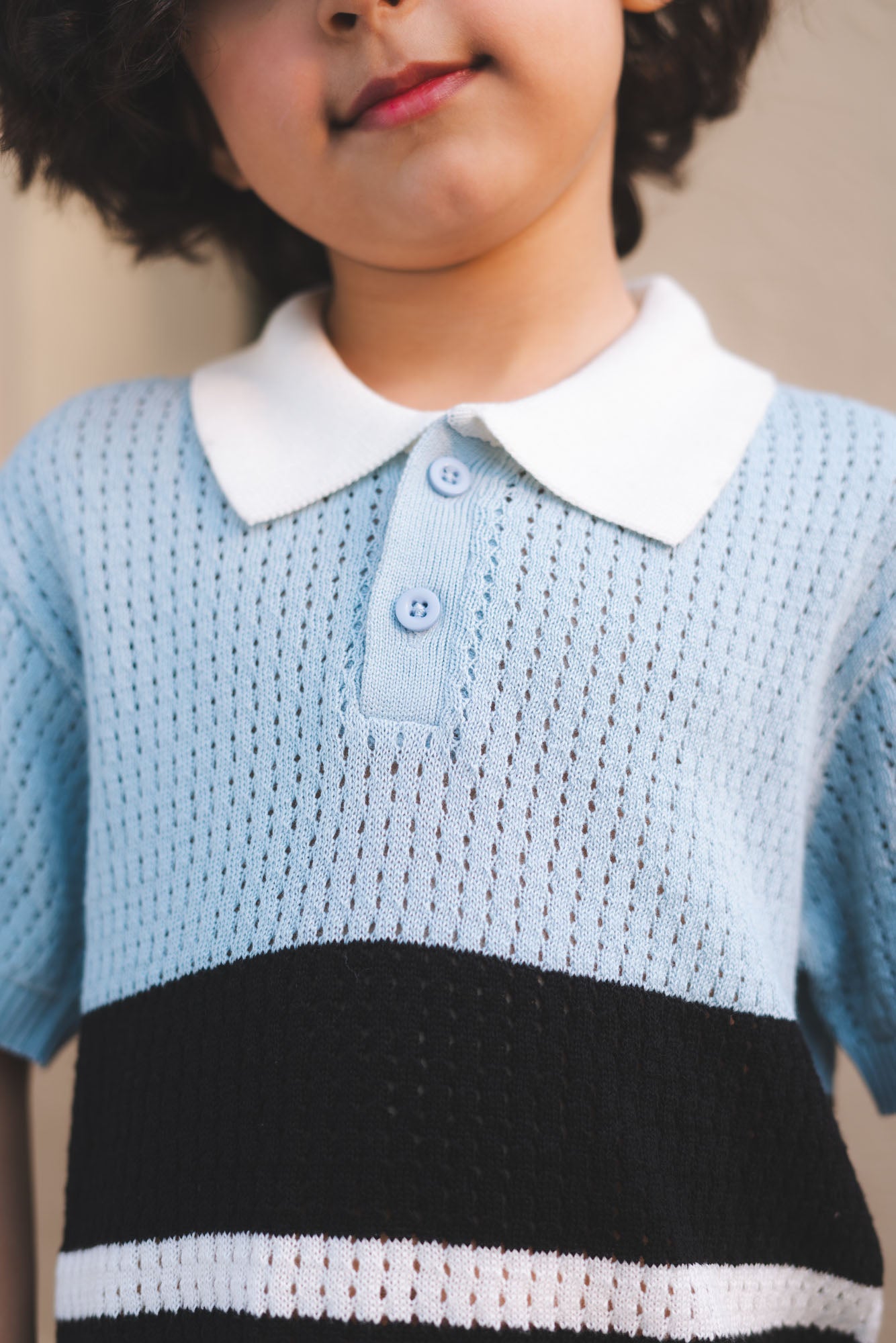 Color Block Crocheted Knit Polo