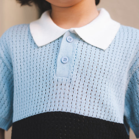 Color Block Crocheted Knit Polo